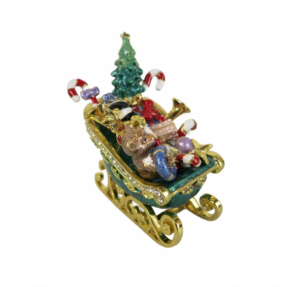 Vintage Nobility Santa's Sleigh Enameled Metal Trinket Box